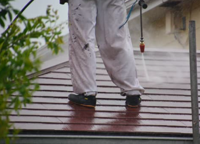 This image shows roof washing in Folsom, CA.